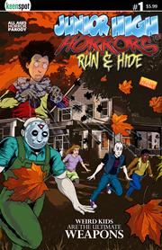JUNIOR HIGH HORRORS RUN & HIDE #1 (ONE SHOT) CVR A ERIC KENT WEAPONS SPOOF BAGGED WITH TRADING CARD JUNIOR HIGH HORRORS RUN & HIDE #1 (ONE SHOT) CVR A ERIC KENT WEAPONS SPOOF BAGGED WITH TRADING CARD